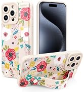 Jefonha Case for iPhone 15 Pro Max Silicone Phone Case with Strap for Women Girls Cute Floral Flo...