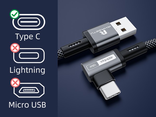 USB A to C Cable Right Angle