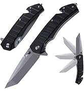 Flissa Folding Pocket Knife, Tactical Knife with Liner Lock, Tanto Blade, Pocket Clip, Glass Brea...
