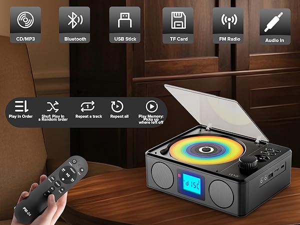Desktop cd player with remote control