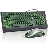 Large Print Gaming Keyboard and Mouse Combo, Quiet Keyboard with Red-Yellow-Green Backlit, Wrist ...