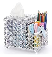 Sumnacon Square Crystal Tissue Box Cover -Sparkling Cube Tissue Box with Side Organizer,Decorativ...