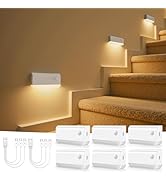 NIORSUN Motion Sensor Night Lights, 6 Pack White Rechargeable 2-Mode Stair Lights Indoor with 3 C...