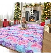Amdrebio Hot Pink Rainbow Area Rug for Girls Room 4x6, Soft Fluffy Cute Fuzzy Colorful Kids Rugs ...