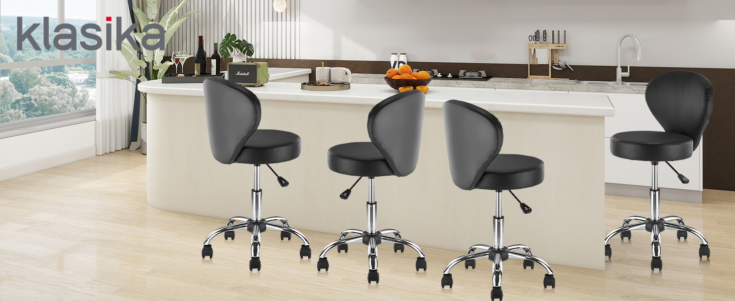 PVC Faux Leather Rolling Swivel Salon Stool Chair