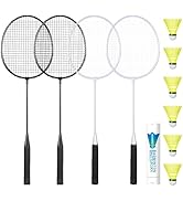 AboveGenius Badminton Rackets Set of 4 for Outdoor Backyard Games, Including 4 Rackets, 6 Nylon B...
