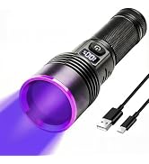 BUDUY 365nm Black Light Flashlight, UV Flashlight 7000 mAh Rechargeable with LCD Display, UV lamp...