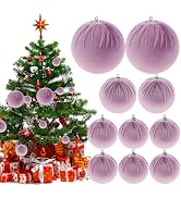 ZningEsxi 10pcs Velvet Christmas Ornaments Ball Mixed Size Handmade Fabric Xmas Hanging Balls Del...