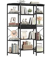 HOOBRO 5-Tier Tall Bookshelf, Industrial Bookcase with 12 Open Shelves and Fabric Drawer, Freesta...