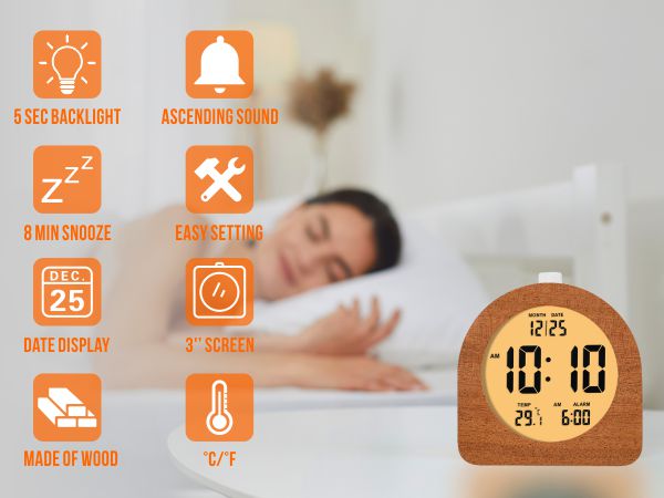 wooden digital alarm clock