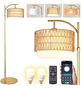 DRAWNCAT Bohemian Rattan Floor Lamp for Living Room?? - Golden Arc Design, 12W LED (1 in use + 1 ...