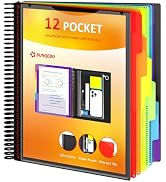 SUNQEBO 12 Pocket Project Organizer, 6 Colors Multi Pocket Folder Binder with Dividers, Spiral Po...