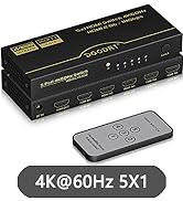 4K 60Hz 5x1 HDMI Switch 5 in 1 Out, 5 Port HDMI Switcher Box with Remote Control and Automatic Sw...