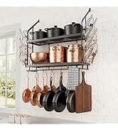 KES 30-Inch Pot Rack Wall Mounted with 8 Secure Lid Holders &amp; 12 Sturdy Hooks, 2-Tier Kitchen Han...