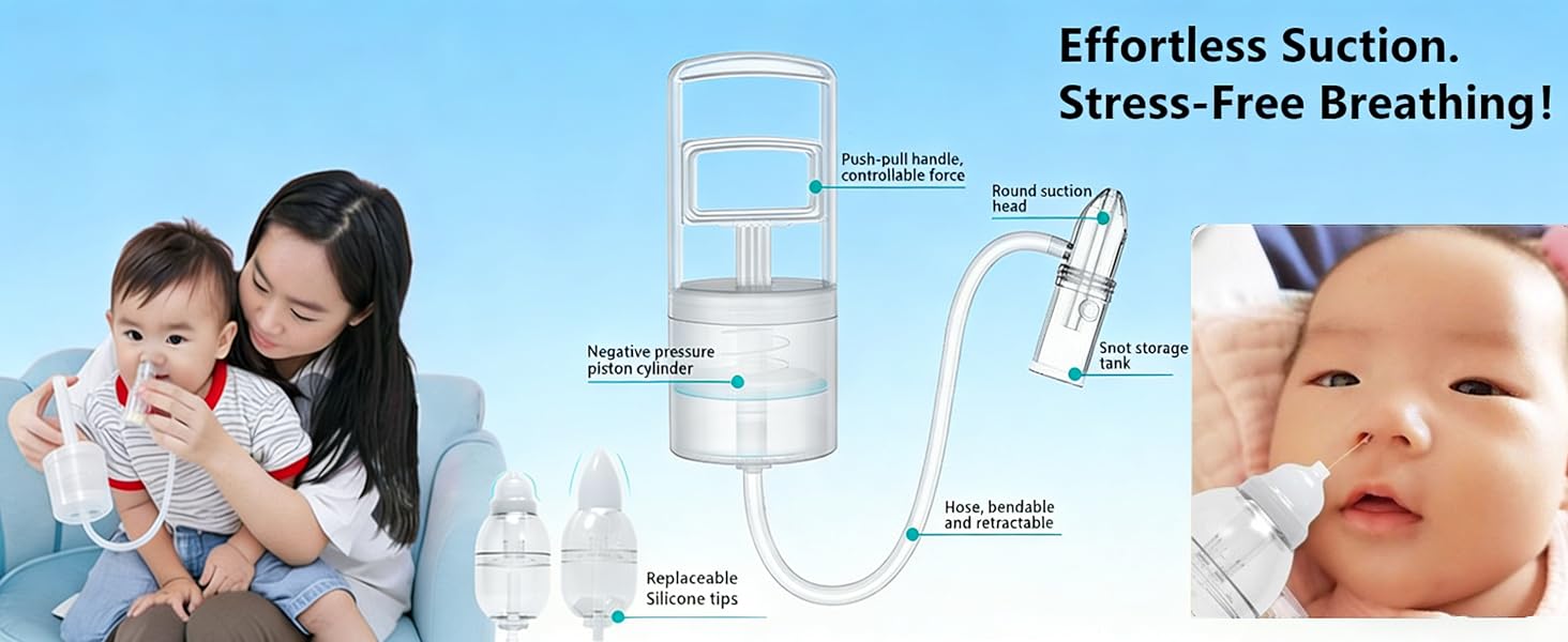 Nasal Aspirator for Baby, Baby Nose Sucker, Booger Sucker with Hand Pump