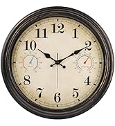 Alarllok 16 Inch Large Outdoor Clock with Thermometer and Hygrometer Combo, Waterproof Indoor Out...