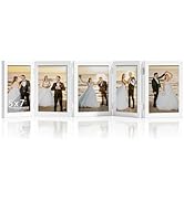 DUENPY 5 Folding 5x7 Picture Frame Horizontal Engineered Wood Accordion Photo Frame with Plexigla...