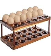 YOUEON Acacia Wooden Egg Holder with Double Layers, Detachable Wooden Egg Tray Holds 36 Fresh Egg...