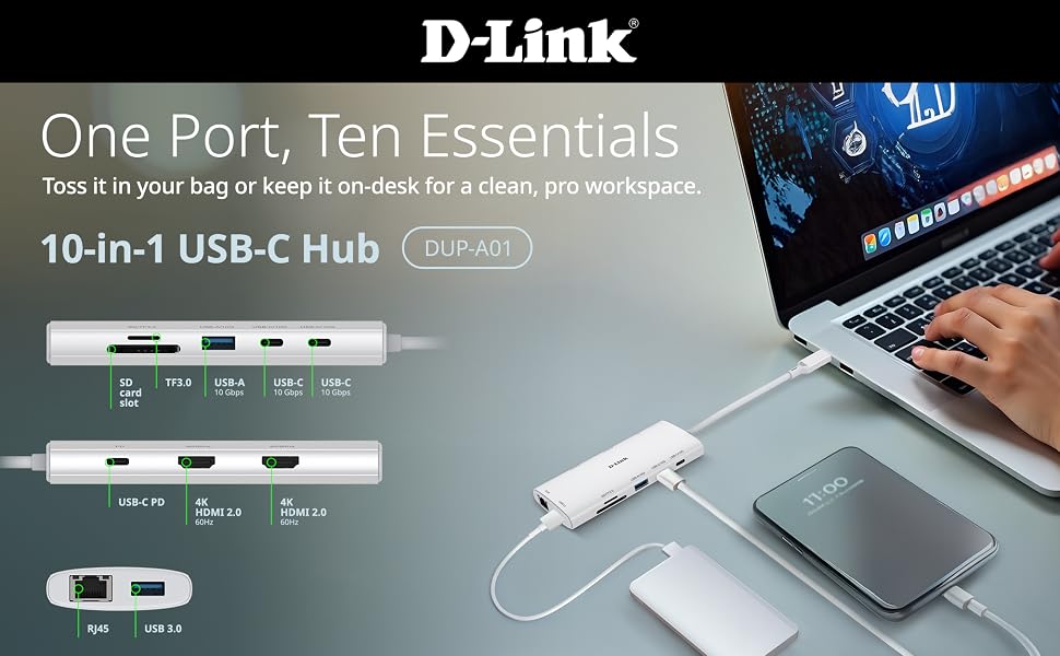 HDMI, Ethernet, USB 3.2 Gen 2 (10Gbps) SD and microSD slots, and 100W Power Delivery