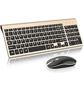 Gold Wireless Keyboard and Mouse Combo | cimetech Compact Full Size Wireless Computer Keyboard an...