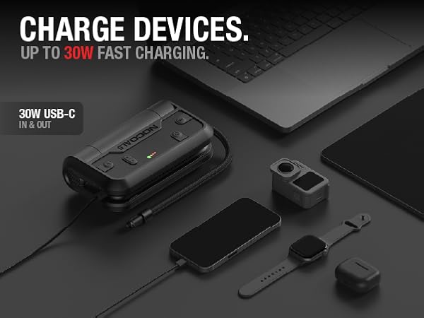 portable powerbank charger with 30w pd in and out fast charge smartphones tablets usb-c devices