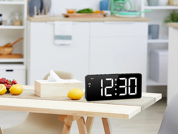 Digital Alarm Clock, LED Bedroom Clock with Bluetooth Sync Time