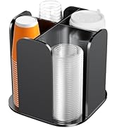 Beego Coffee Cup Holder Organizer - Rotatable 4 Compartments Black Acrylic Cup Dispenser Coffee S...