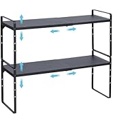 2 Pack Expandable Kitchen Cabinet Organizer Shelf, Stackable Kitchen Counter Storage Shelves Orga...