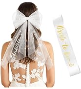 Gold Bride to Be Sash &amp; White Hair Bow Veil for Bachelorette Party, 2Pcs Bridal Veil and Sash Set...