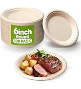 W&amp;Y 100 Pack 6 Inch Disposable Small Paper Plates,Heavy Duty Dessert Plates - Compostable, Microw...