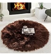 HYSEAS Faux Sheepskin Fur Area Rug Brown, 3x3 Feet, Round Fluffy Soft Fuzzy Plush Shaggy Carpet T...