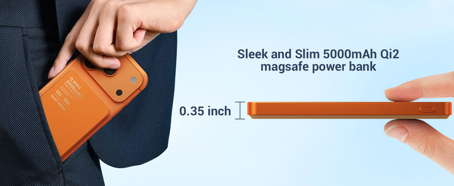 Sleek and Slim 5000mAh Qi2magsafe power bank