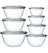 Glass Salad Bowls with Lids-14-Piece Set, Salad Bowls with BPA- Free Lids, Space Saving Nesting B...