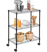 FDW Wire Shelving Metal Storage Shelves 23L x 13W x 32H 3 Tier Layer Storage Shelves with Wheels ...