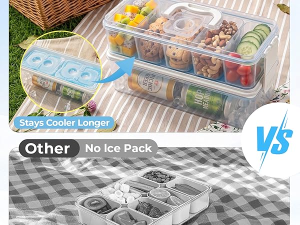 Snackle Box Container, Snack Organizer Divided Serving Tray with Ice-Pack