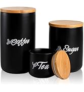 TOPZEA Set of 3 Kitchen Canister, Ceramic Canisters Cylinder Set with Bamboo Lid Airtight Tea Cof...