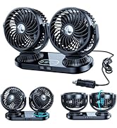 DICMKY Dual Head Auto Oscillating Car Cooling Fan for Dashboard, DC 12V / 24V Cigarette Lighter P...