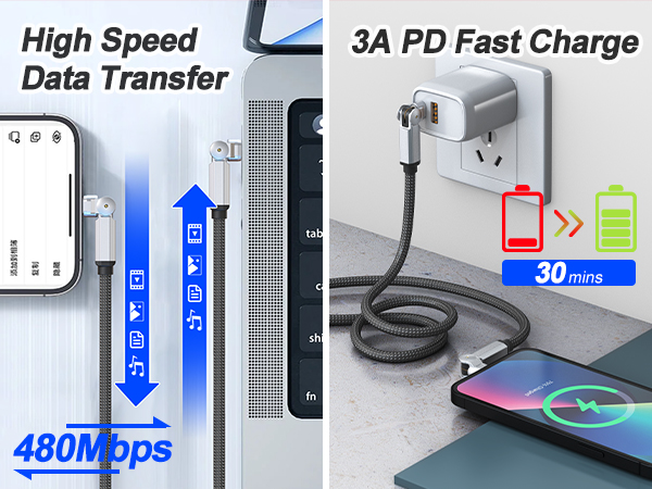 90 Degree i Phone Fast Charging Nylon Braided USB Lightning Cable