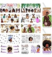 UV DTF Cup Wraps for Glass Cups 16 oz, 10 Sheets Cup Rub on Transfers for Crafts, Cute Black Girl...