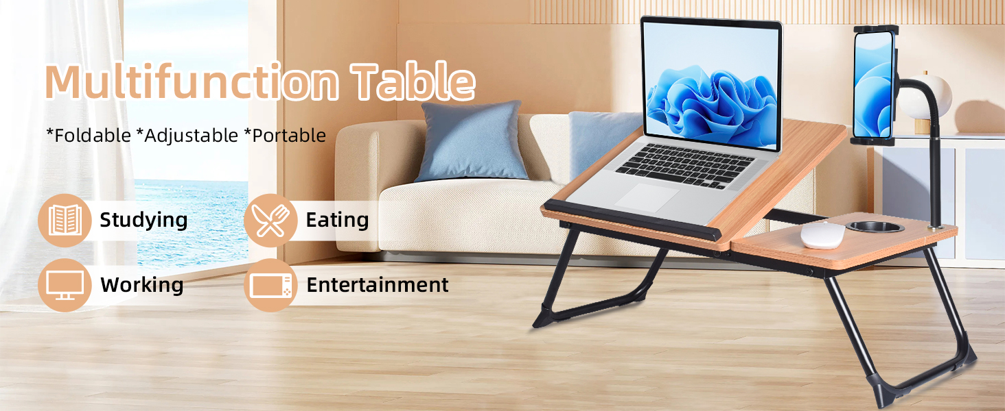 Laptop Desk for Bed Couch, Laptop Stand for Desk, Bed Tray Table with Cup Holder for Laptop