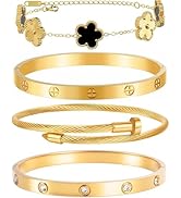 Ntutrxk Gold Bracelets for Women-4Pcs/3Pcs,18K Gold Plated Bangle Tennis Bracelets Stack Set for ...