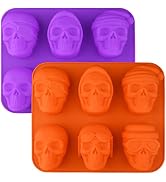 Sakolla Large Skull Cake Pan Silicone Mold, 2 Pack 6 Cavity Halloween Skull Cakelet Chocolate Mol...