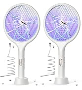 YISSVIC Electric Fly Swatter 4000V Bug Zapper Racket Dual Modes Mosquito Killer with Purple Mosqu...