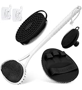 GEENOA Silicone Back Body Face Scrubbers Set 4PCS, 15.35’’ Back Scrubber Soft Body Scrubber for D...