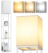 FOLKSMATE Floor Lamp with Shelves, 3-Tier Modern Square Bookshelf Floor Lamp, 3 Color Temperature...