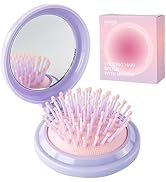 RHOS Hair Brush with Mirror for Women, Girls - Compact Folding Brush with Soft Nylon Bristles and...