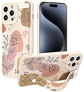 Jefonha for iPhone 15 Pro Max Silicone Case with Strap for Women Girls Cute Floral Flowers Patter...