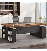 SEDETA 63" Executive Standing Desk with Storage, Executive Height Adjustable Desk with Power Outl...