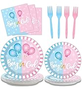 96 Pieces Gender Reveal Party Decorations Supplies He or She Party Tableware Set Pink or Blue Gen...