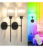 Depuley Wall Sconces Battery Operated: Set of 2 Wireless Crystal Wall Lights with Remote for Bedr...